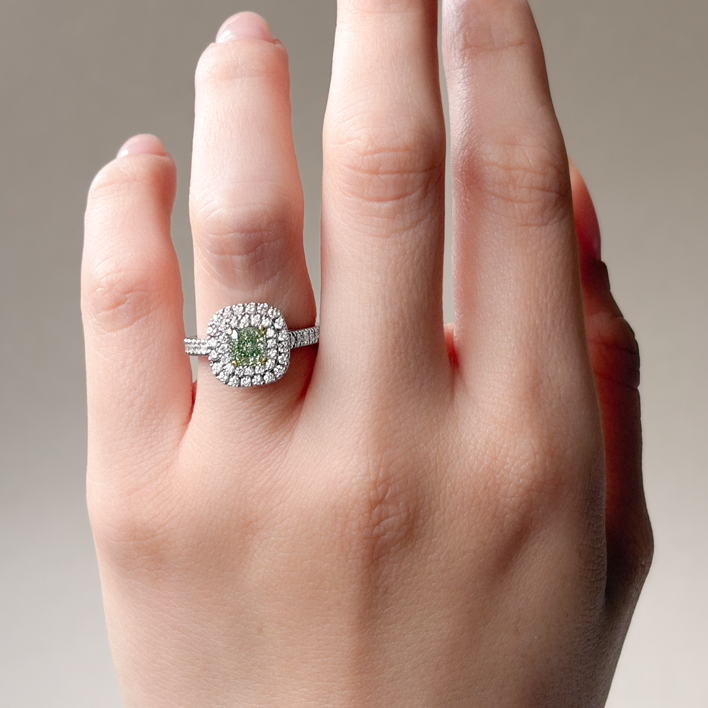 Mael Cushion Fancy Light Green Diamond Ring - 1.317ct