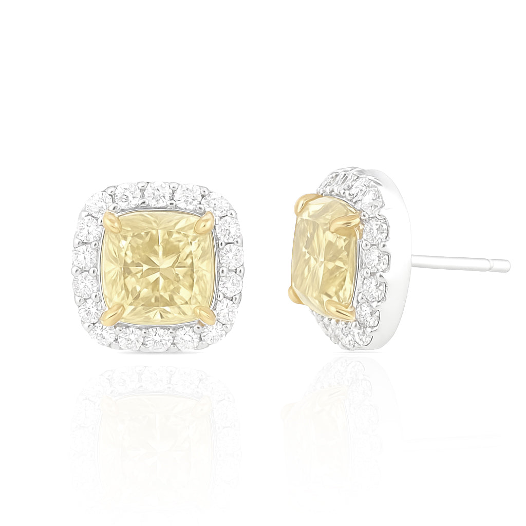 PT900 イエローダイヤモンドイヤリング 1.299ct Fancy Yellow SI2 クッション