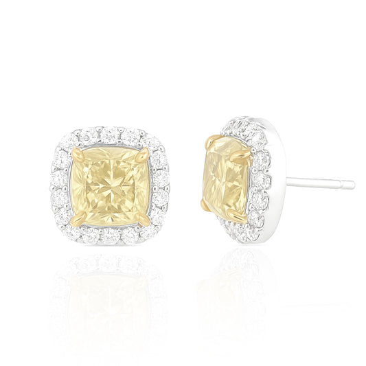 Mael Cushion Fancy Yellow Diamond Earrings - 1.299ct