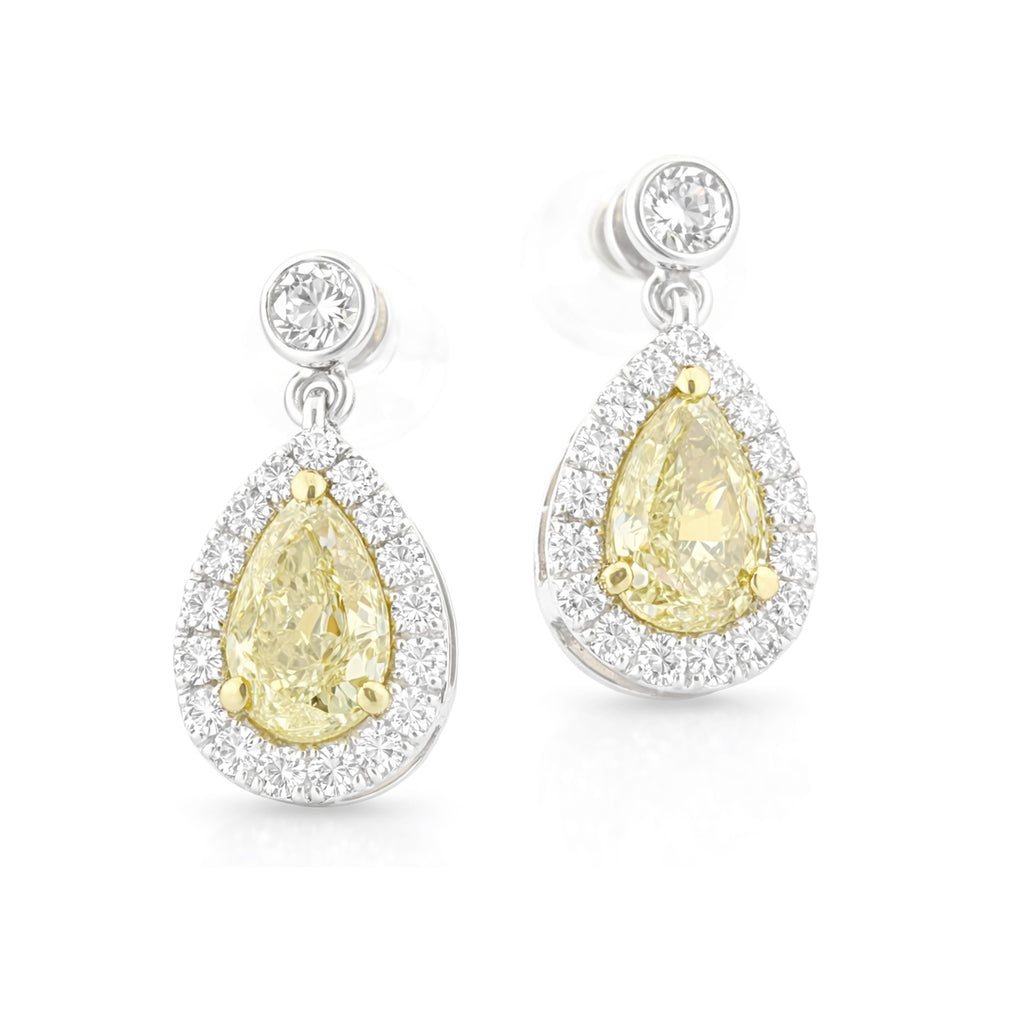 PT900 イエローダイヤモンドイヤリング 1.413ct Fancy Light Yellow SI2 ペア