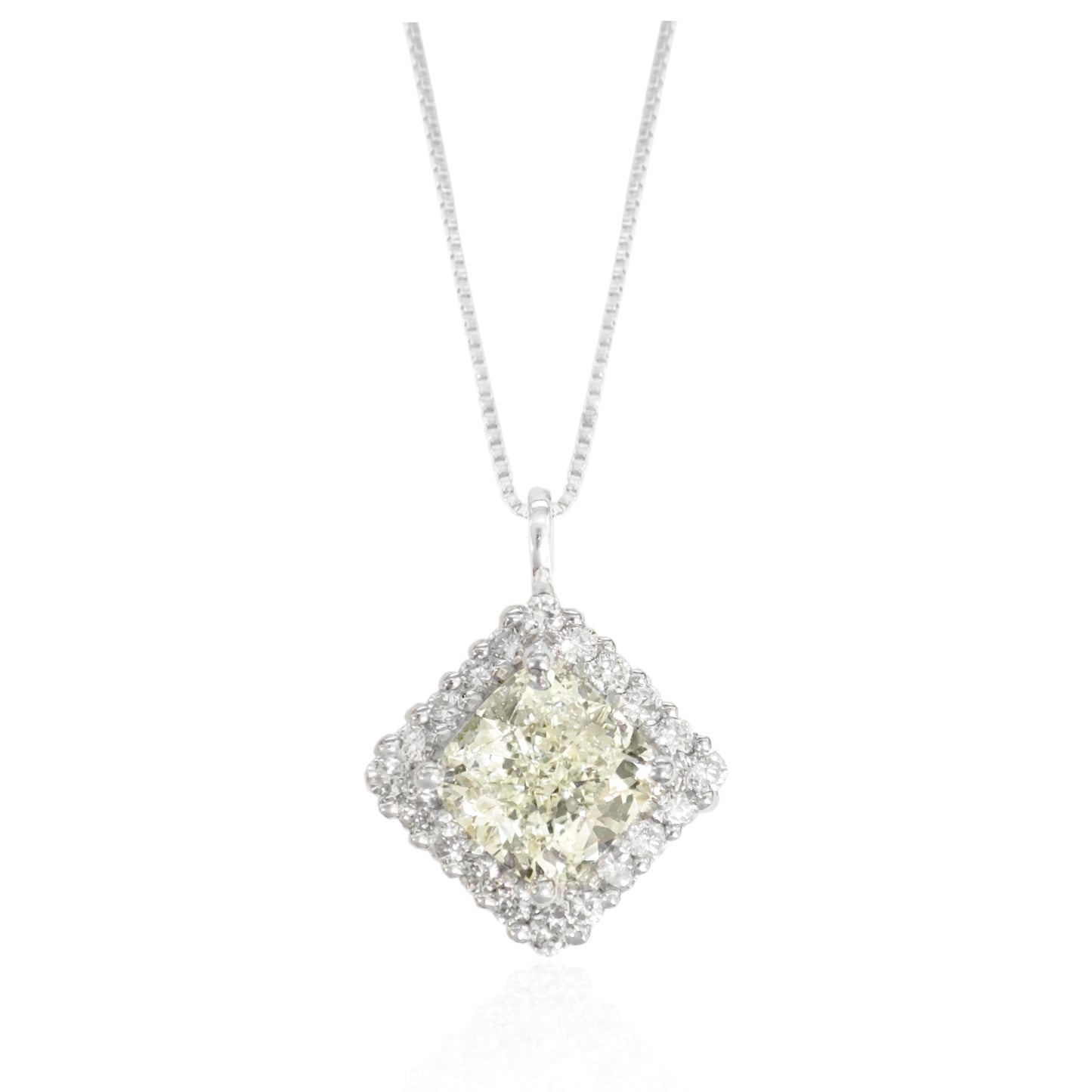 クッションダイヤモンドネックレス フェイントイエロー 1.023ct