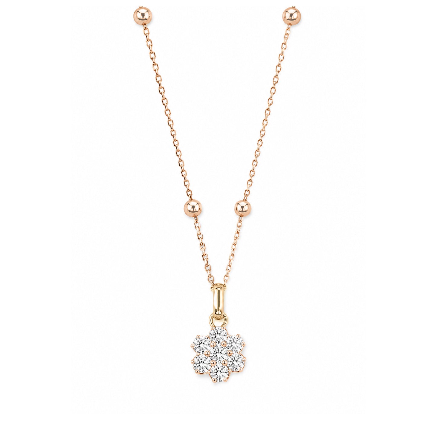 18KPG 花柄 ラウンドダイヤモンド ペンダントネックレスクラスター 0.28ct