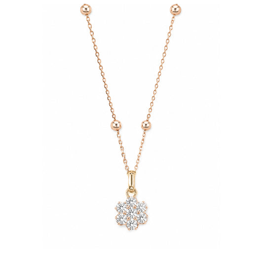 18KPG 花柄 ラウンドダイヤモンド ペンダントネックレスクラスター 0.28ct