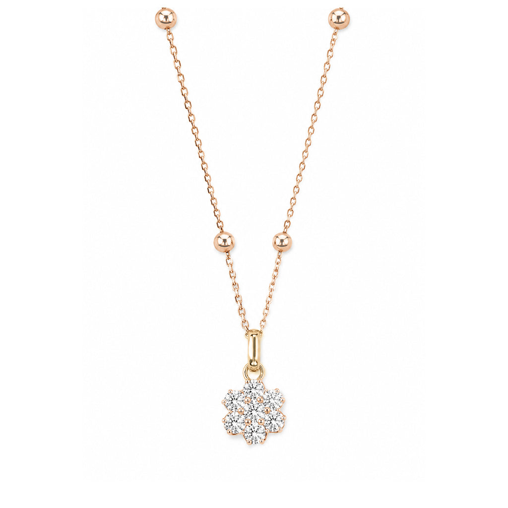 18KPG 花柄 ラウンドダイヤモンド ペンダントネックレスクラスター 0.28ct