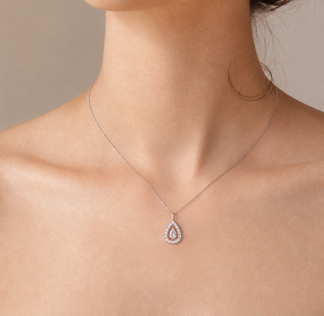 PT850/950 無色 天然ダイヤモンド ペンダント ネックレス ペアカット - 1.024ct