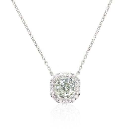 Mael Very Light Yellow Green Octagon Diamond Necklace 0.921ct Natural SI-2 CGL