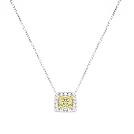 PT850/900 イエローダイヤモンド ペンダントネックレス 0.398ct Fancy Yellow SI1 プリンセス