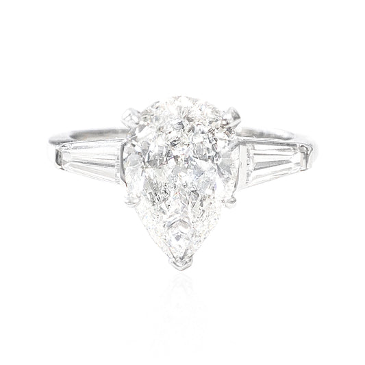 Pear Colorless Diamond Ring (Baguette side diamonds) - 2.214ct