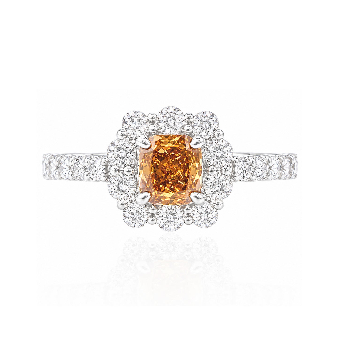PT950 Radiant-cut Fancy Deep Yellow Orange Diamond Ring - 1.17ct