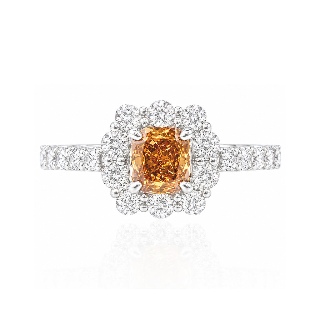 PT950 Radiant-cut Fancy Deep Yellow Orange Diamond Ring - 1.17ct