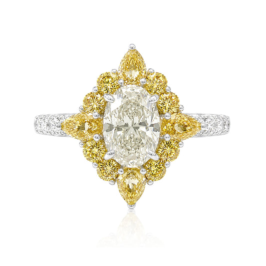 PT950 フェイントイエロー ダイヤモンドリング オーバルカット 1.866ct