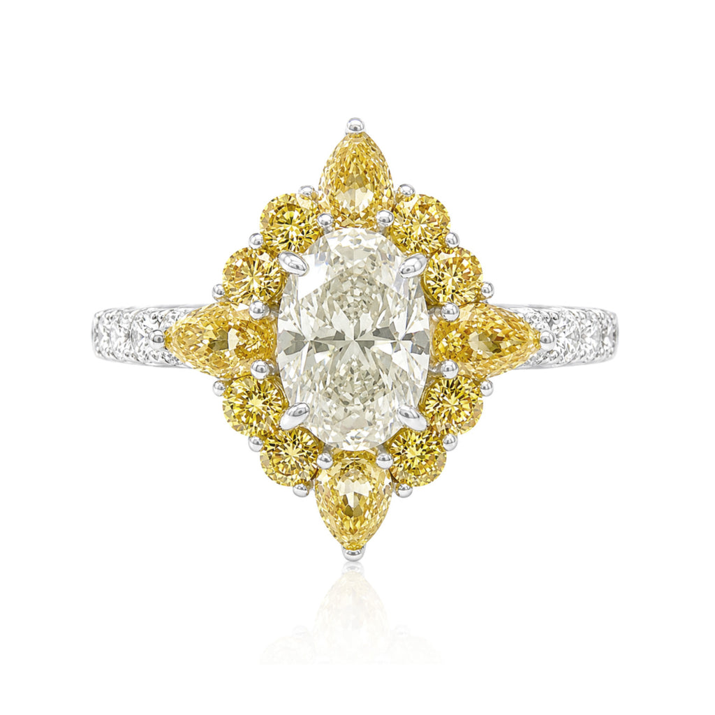 PT950 フェイントイエロー ダイヤモンドリング オーバルカット 1.866ct