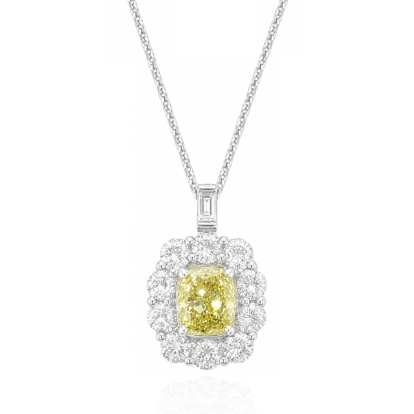 PT950/850 イエローダイヤモンド ペンダント クッションカット Fancy Yellow - 1.865ct