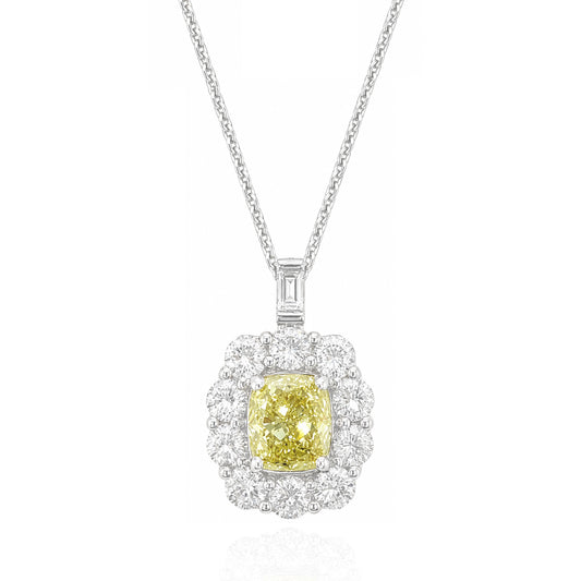 PT950/850 イエローダイヤモンド ペンダント クッションカット Fancy Yellow - 1.865ct