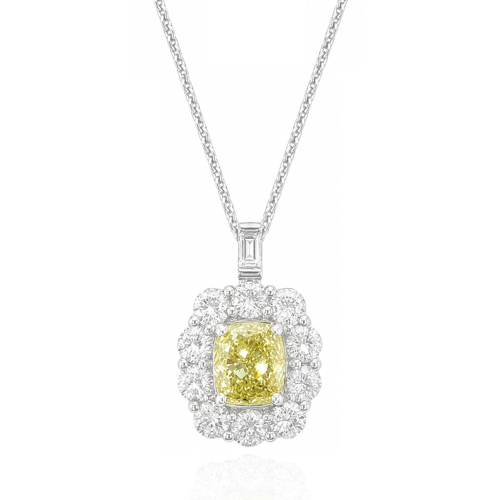 PT950/850 イエローダイヤモンド ペンダント クッションカット Fancy Yellow - 1.865ct
