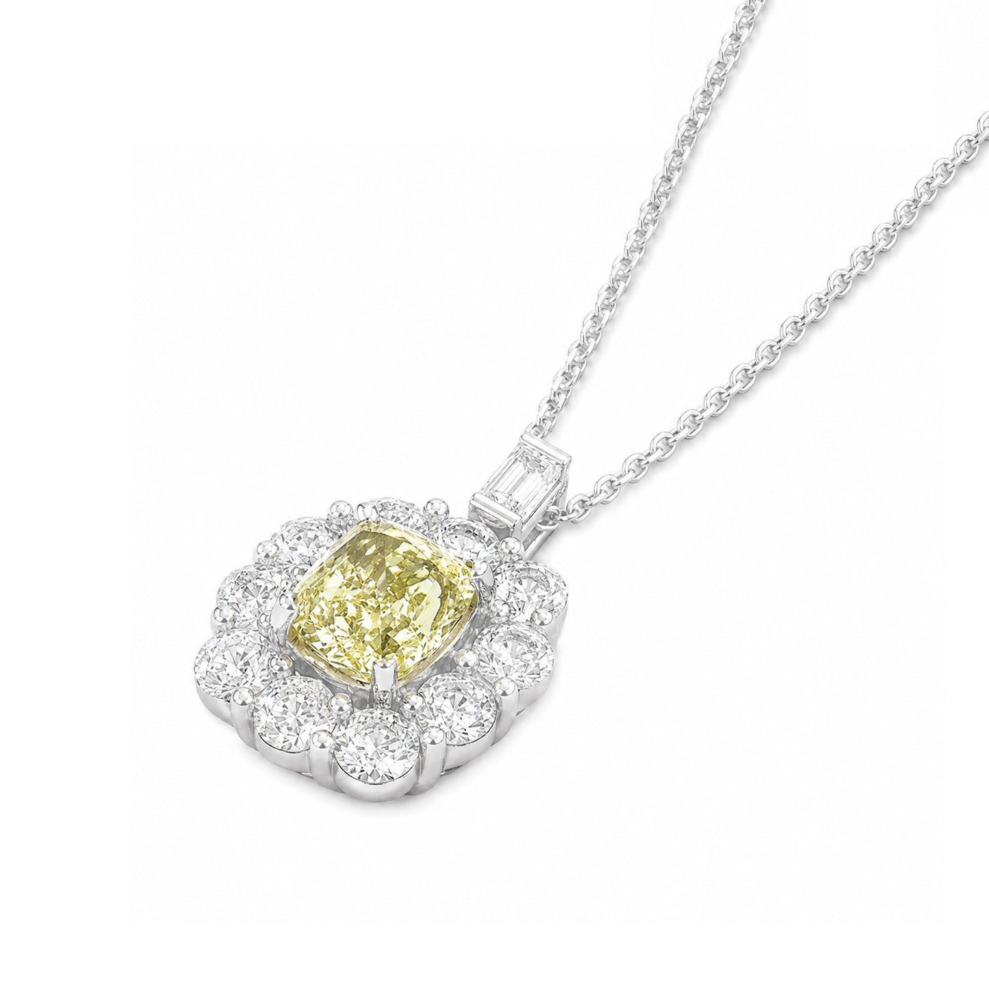 PT950/850 イエローダイヤモンド ペンダント クッションカット Fancy Yellow - 1.865ct