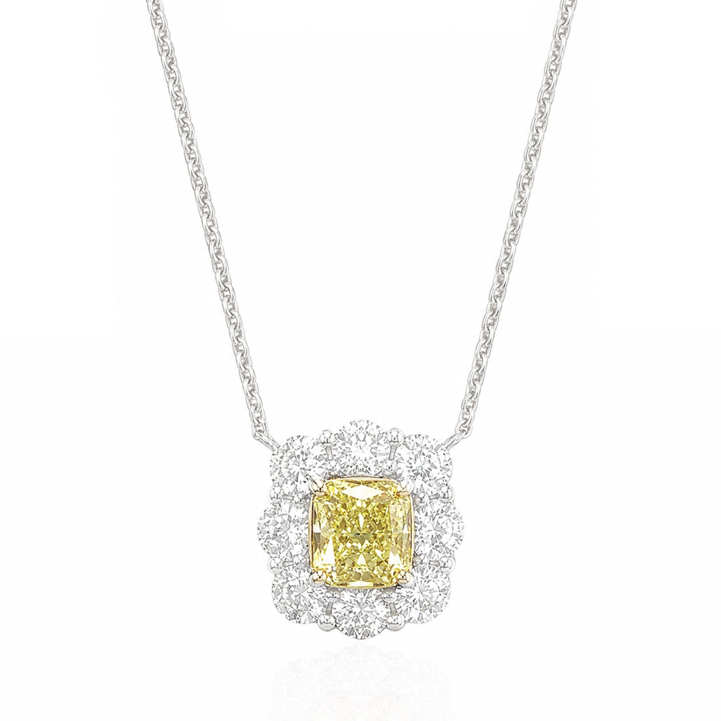 18K Cushion Fancy Intense Yellow Diamond Pendant Necklace - 1.25ct
