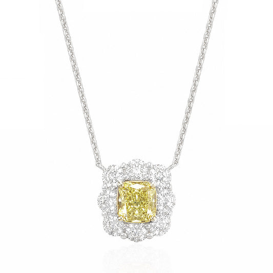 18K イエローダイヤモンドペンダント クッションカット Fancy Intense Yellow - 1.25ct