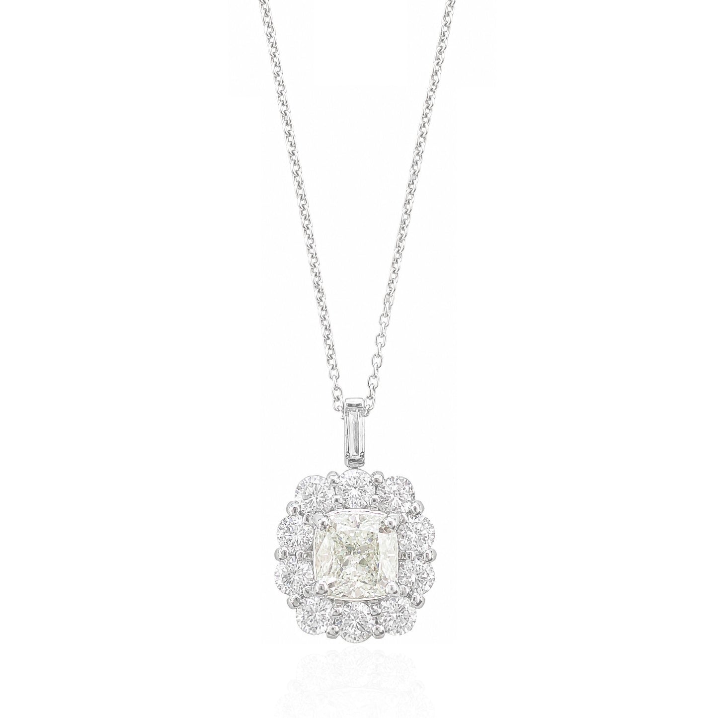 PT950/850 ほぼ無色 ダイヤモンドペンダント クッションカット - 1.646ct