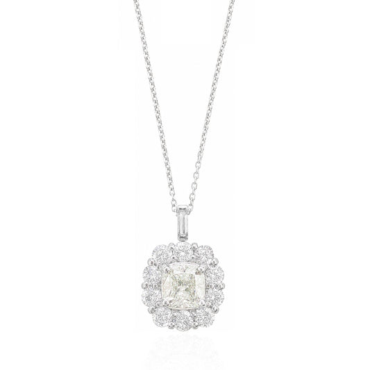 PT950/850 ほぼ無色 ダイヤモンドペンダント クッションカット - 1.646ct