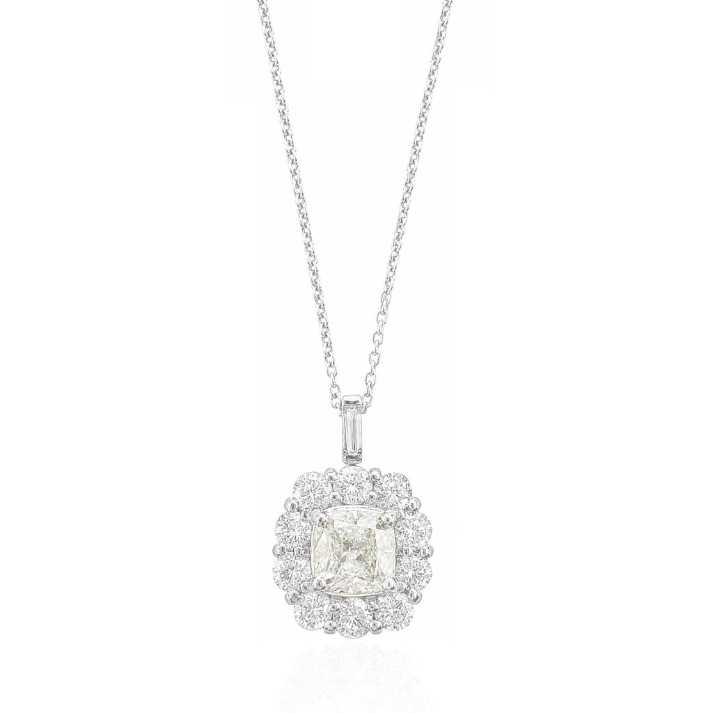 PT950/850 ほぼ無色 ダイヤモンドペンダント クッションカット - 1.646ct