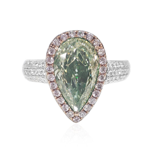 Mael Pear Light Green Diamond Ring - 2.63ct