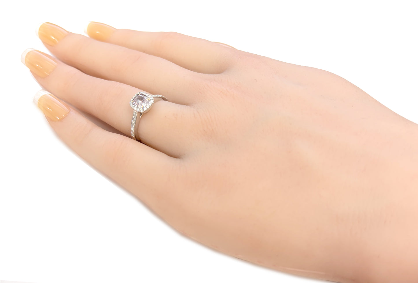 18K ピンクダイヤモンドリング 0.97ct Fancy Light Purplish Pink SI2 クッション