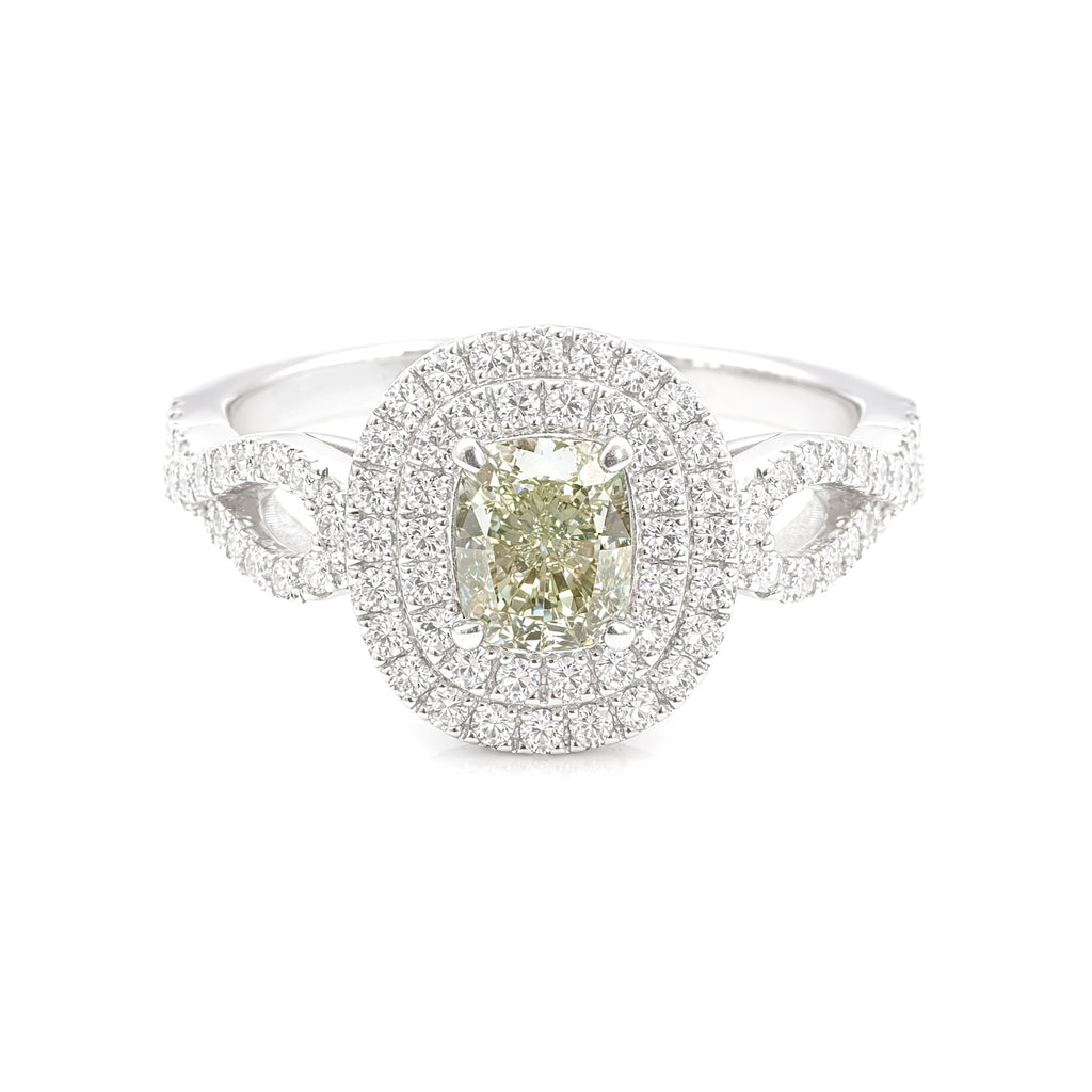   Mael Cushion Fancy Light Green Diamond Ring - 1.29ct