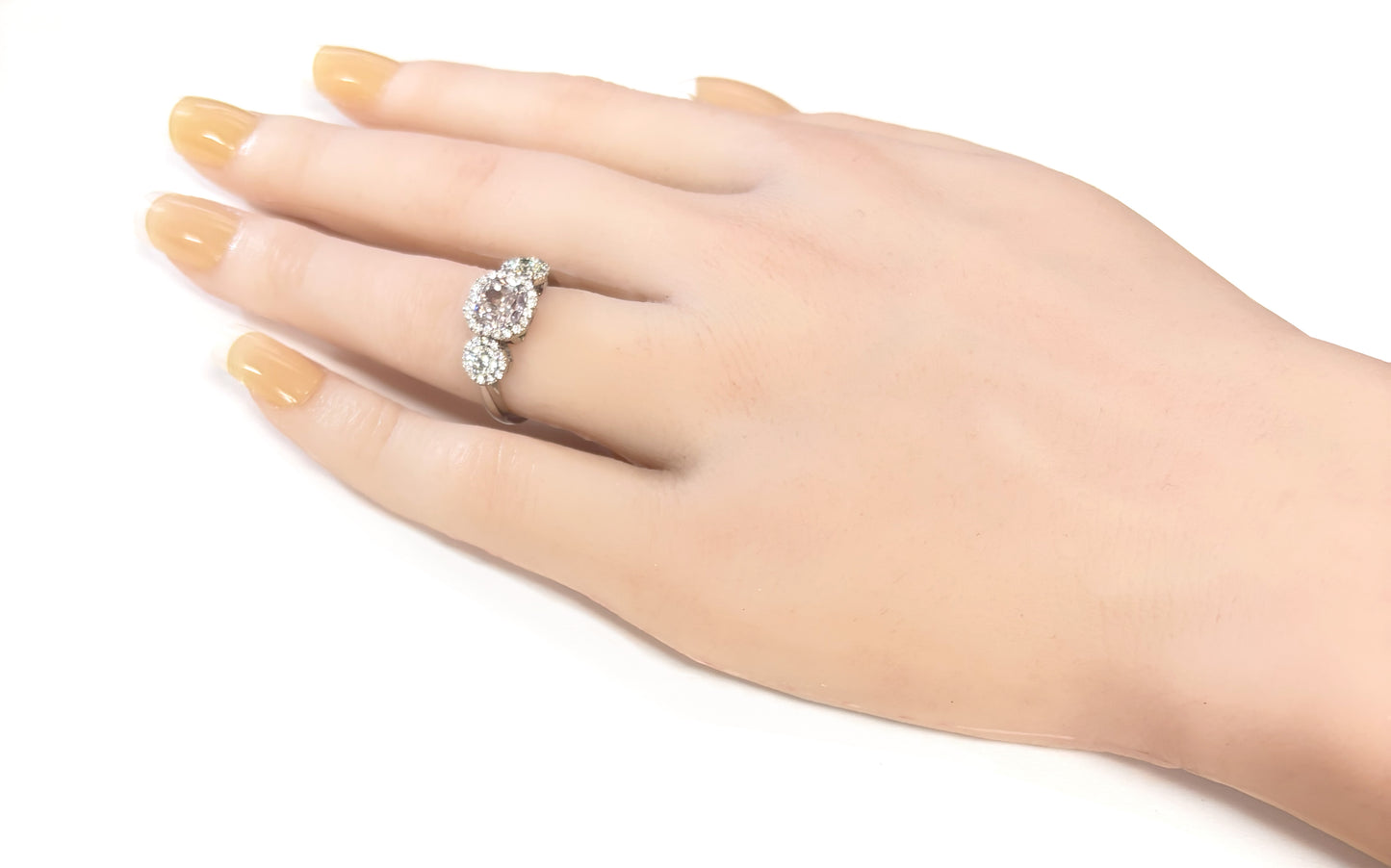 PT900 ピンクダイヤモンドリング 1.878ct Fancy Light Brownish Pink I1 ラディアント