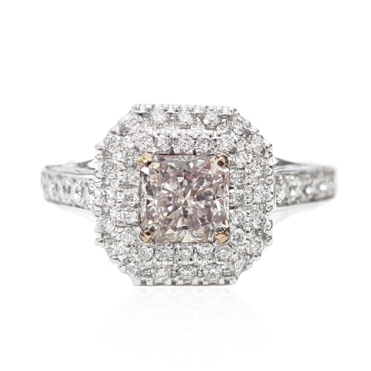 Mael Very Light Brown Pink Radiant Diamond Ring 0.817ct Natural SI2 CGL