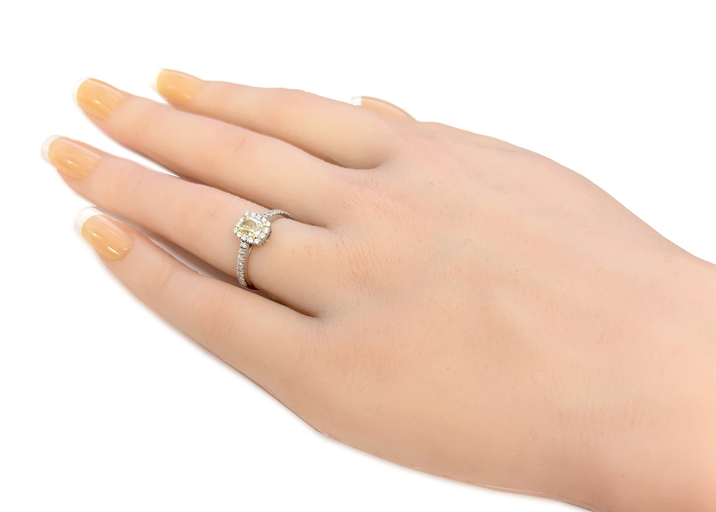 Mael Cushion Light Greenish Yellow Diamond Ring - 0.703ct 
