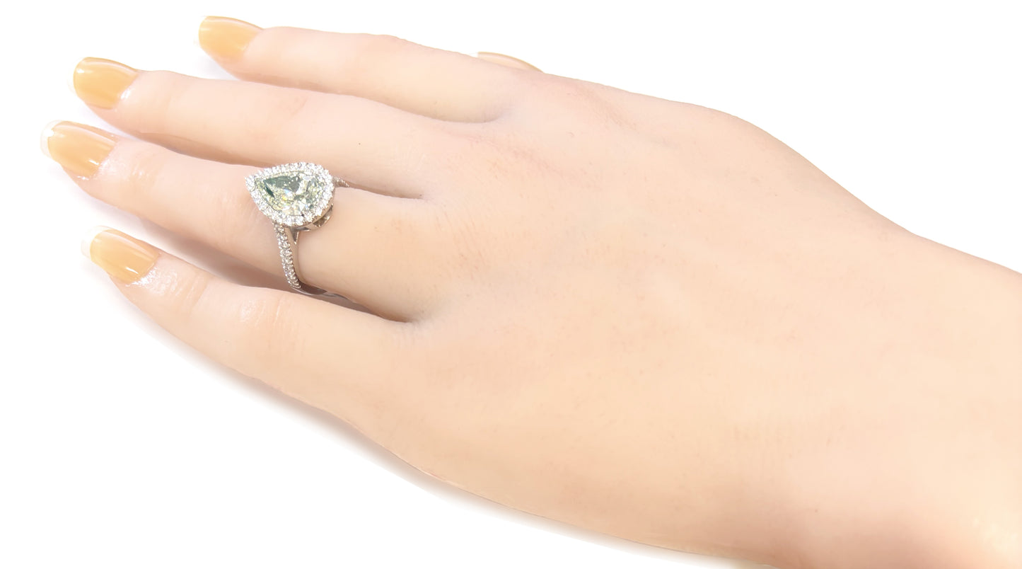 PT900 グリーンダイヤモンドリング 3.86ct Light Greenish Yellow VS2 ペア