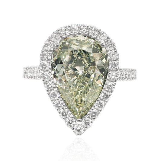 Mael Pear Light Green Diamond Ring - 3.86ct