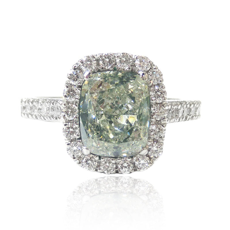 Mael Cushion Very Light Green Diamond Ring - 2.424ct