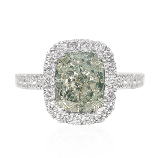 Mael Cushion Very Light Green Diamond Ring - 2.424ct