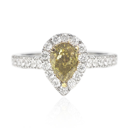 Mael Pear Fancy Brown Greenish Yellow Diamond Ring - 0.85ct