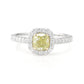18KWG Cushion Fancy Green Yellow Diamond Ring - 0.97ct