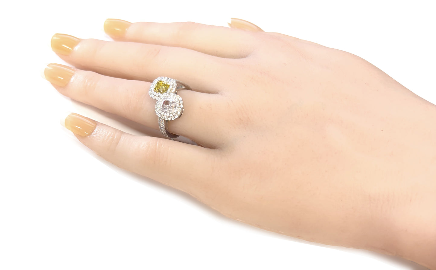 PT900 ピンクイエローダイヤモンドリング クッション 2色 2.614ct VS2, I1 クッション