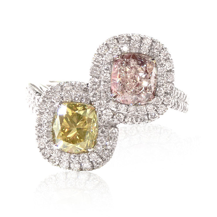 Mael Cushion Yellow & Pink Diamond Ring - 2.614ct